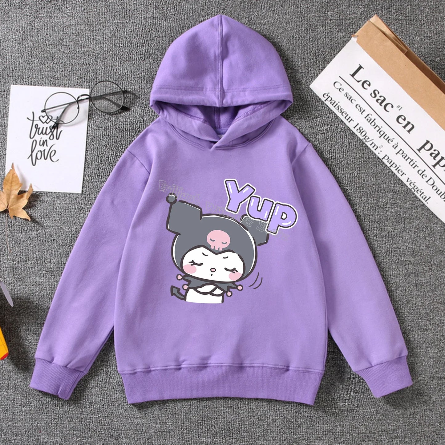 Kuromi Thin Hoodie for Children Cute Sanrio Cartoon Clothing Girls Trendy Clothes Purple Sweatshirt Fashion Long Sleeve Top Gift