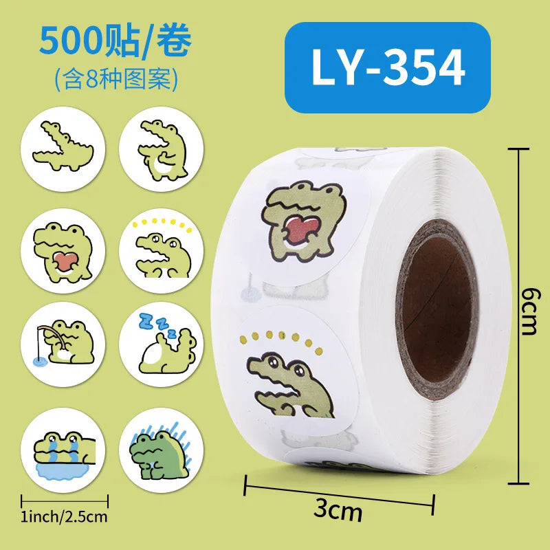 100-500 Pcs 2.5cm Cute Animal Crocodile Stickers Roll for Envelope Praise Reward Student Kid Work Label Stationery Seal Label