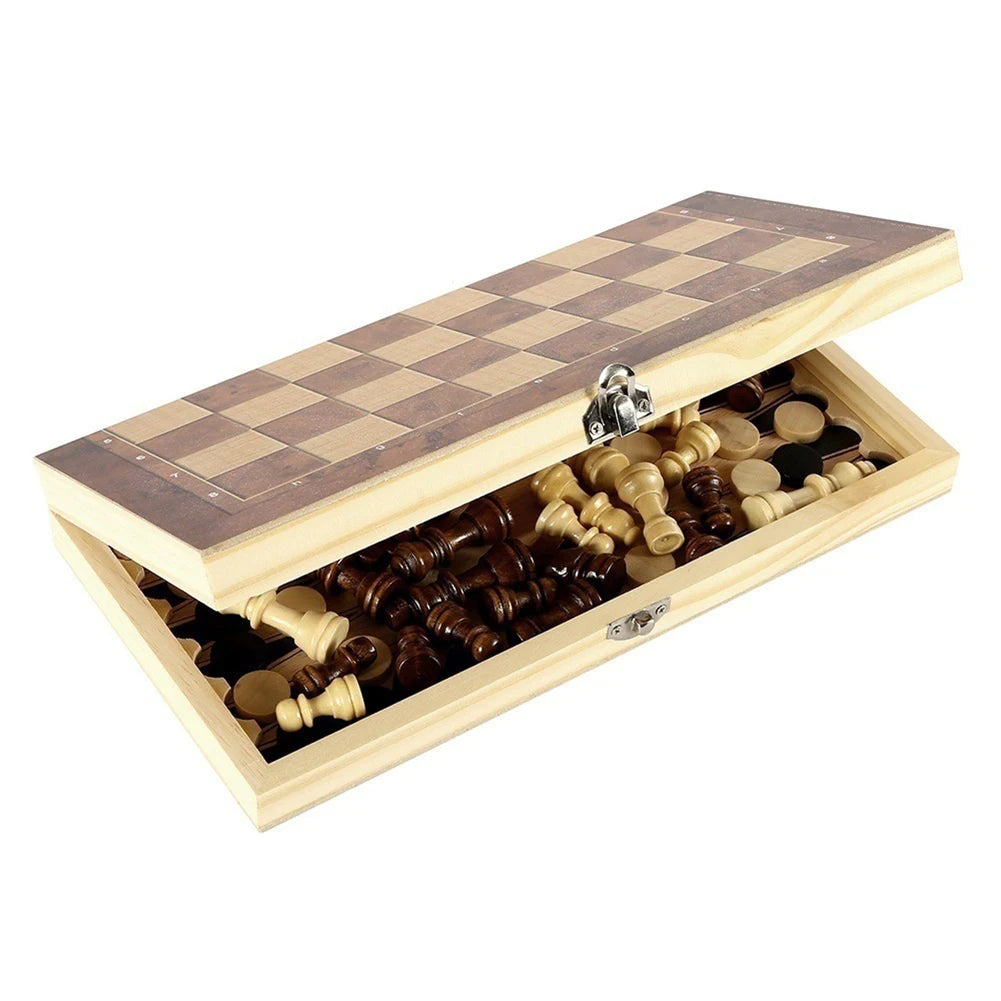 3 in 1 Chess Game Board Folding Storage Wooden Chess Board Sets Exquisite Chess Set Chess and Checkers Game Set