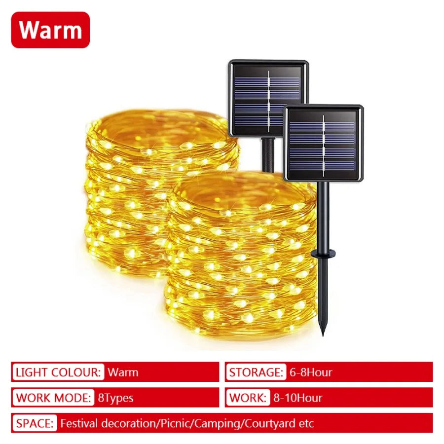 32m/22m/12m/7m LED Solar Light String Outdoor Waterproof Copper Wire Light Garden Wedding Fairy Lamp Christmas Decorative Light