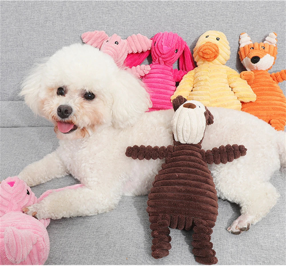 Plush Dog Toys Corduroy Animal Shape Dogs Chew Squeaky Toy Bite Resistant Molar Teeth Cleaning Puppy Training Interactive Toys