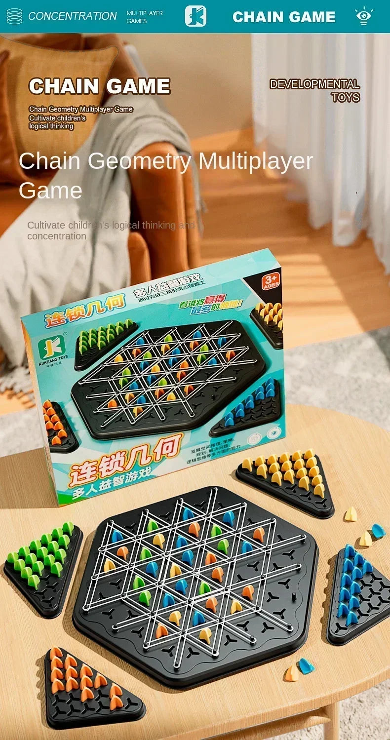 New Geometry Chain Chess Puzzle Triangle Chess Desktop Game Rubber Band Training Family Interaction Exercise Thinking Toys Gifts