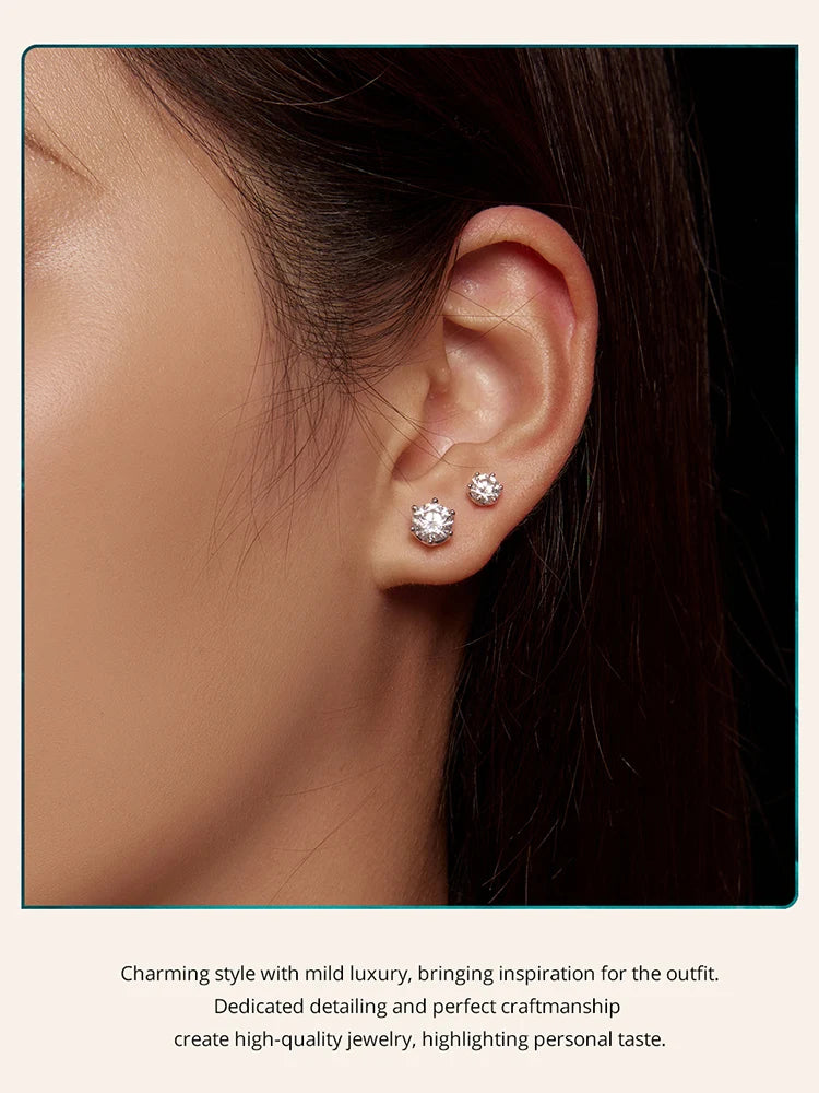 BAMOER Moissanite Stud Earrings, D Color Brilliant Round Cut Lab Created Diamond 925 Silver Earrings Gold Plated for Women