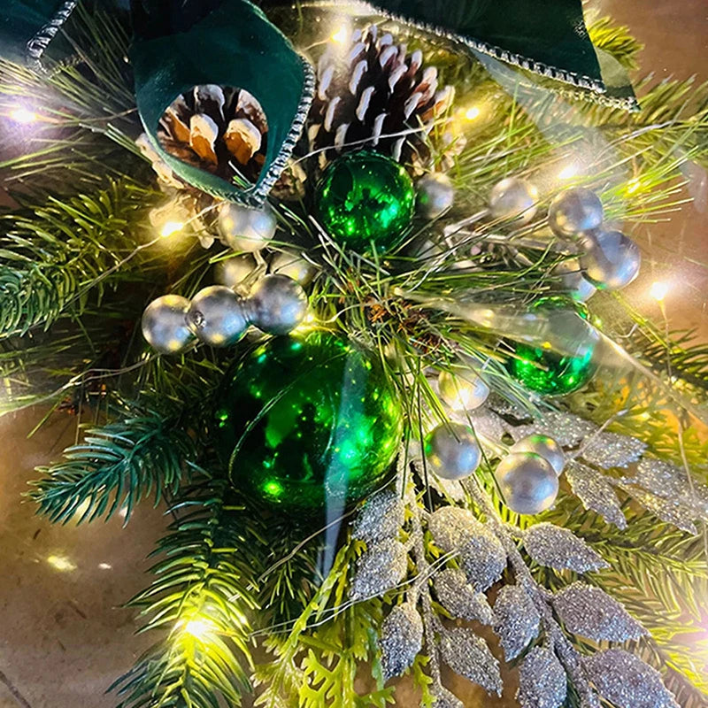 Christmas Swag Wreath Pendants LED Lights Staircase Wreath Ornament Swag Trim Garland Door Window Decoration Party Supplies
