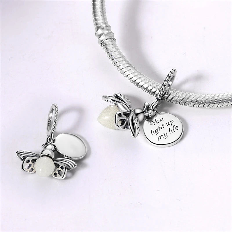 925 Sterling Silver Exquisite Luminous Firefly Bulb Star Chameleon Charms Pendants Fit Pandach 925 Original Bracelet DIY Jewelry