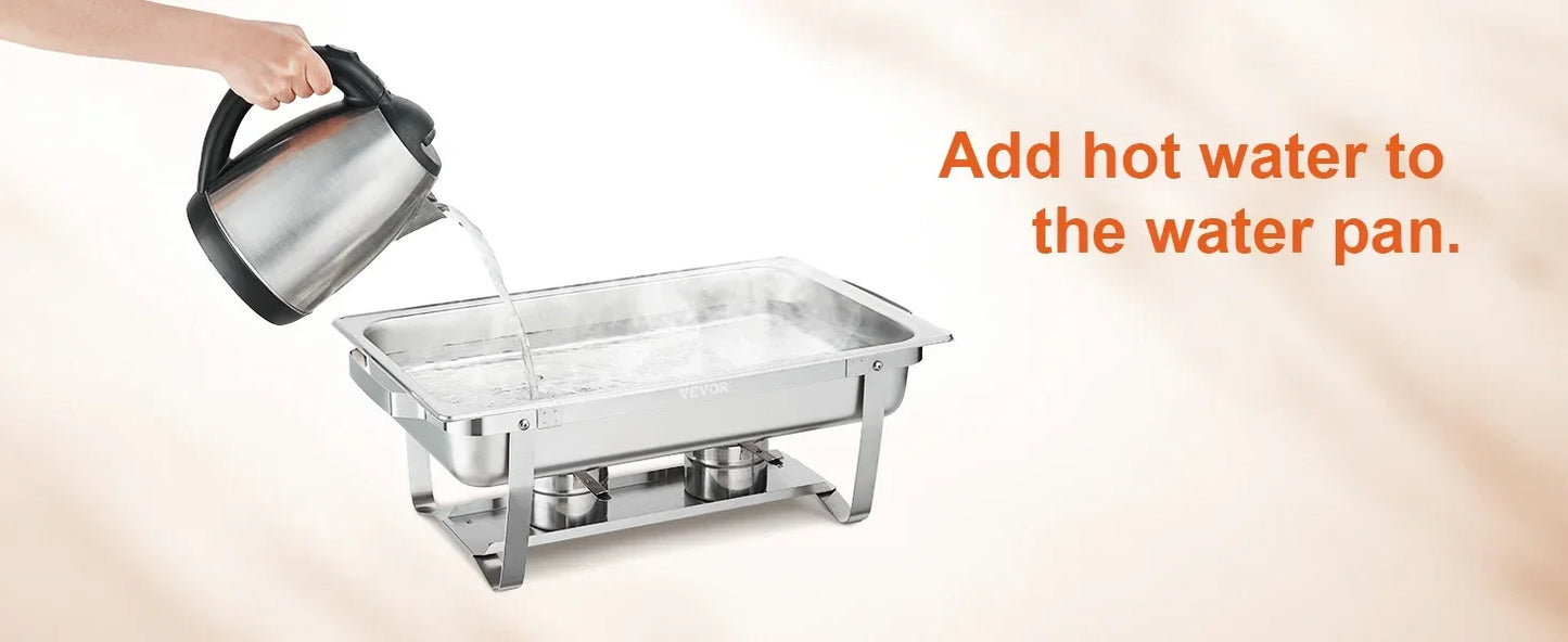 VEVOR 9L/8 Quart Chafing Dishes Buffet Stove Food Warmer Stainless Steel Foldable for Self-Service Restaurant Catering Parties