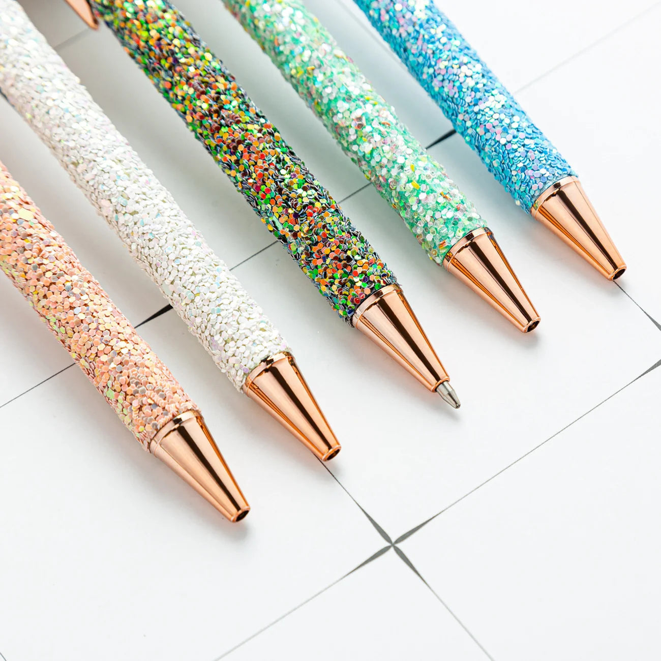 Lytwtw's-Rhinestone Roller Ballpoint Pen Luxury Cute Wedding Rose Gold Metal Stationery School Office Supply Spinning 4 Pieces