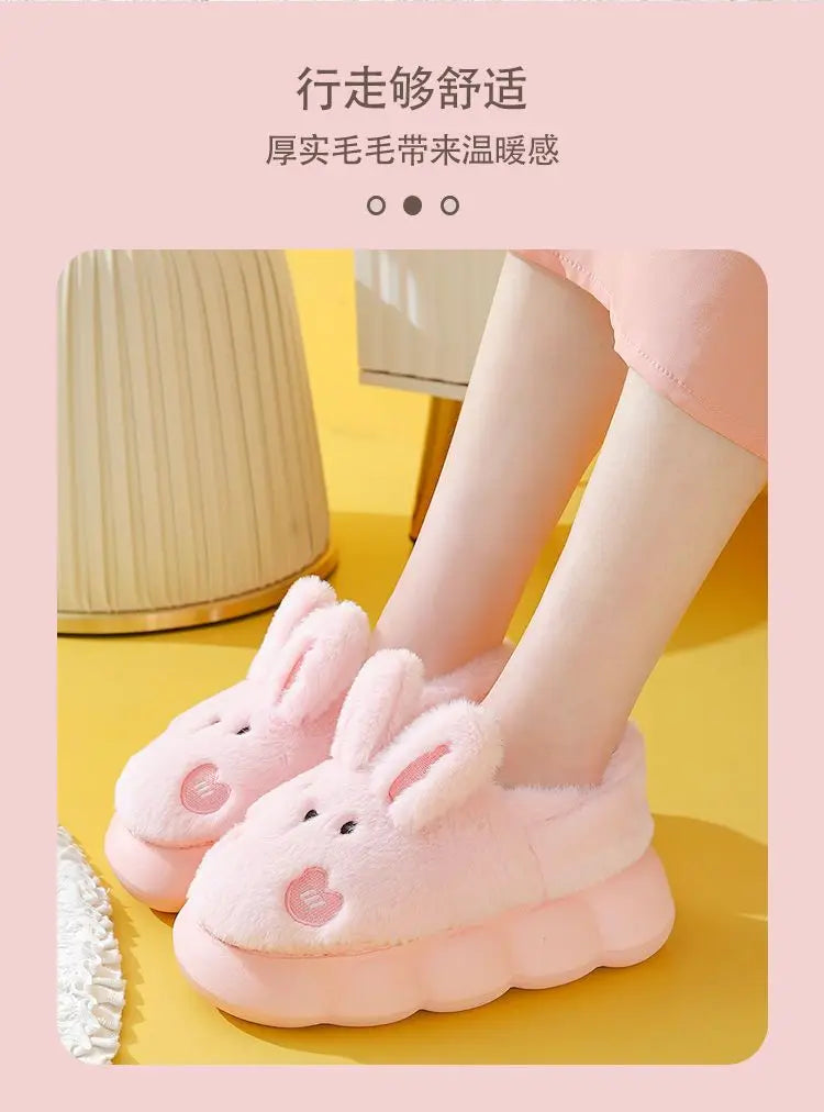 White Bunny Slippers For Home Kawaii Shoes Women Rabbit Fluffy Slippers Winter Indoor Sandals Woman Platform Bootie Slipper New