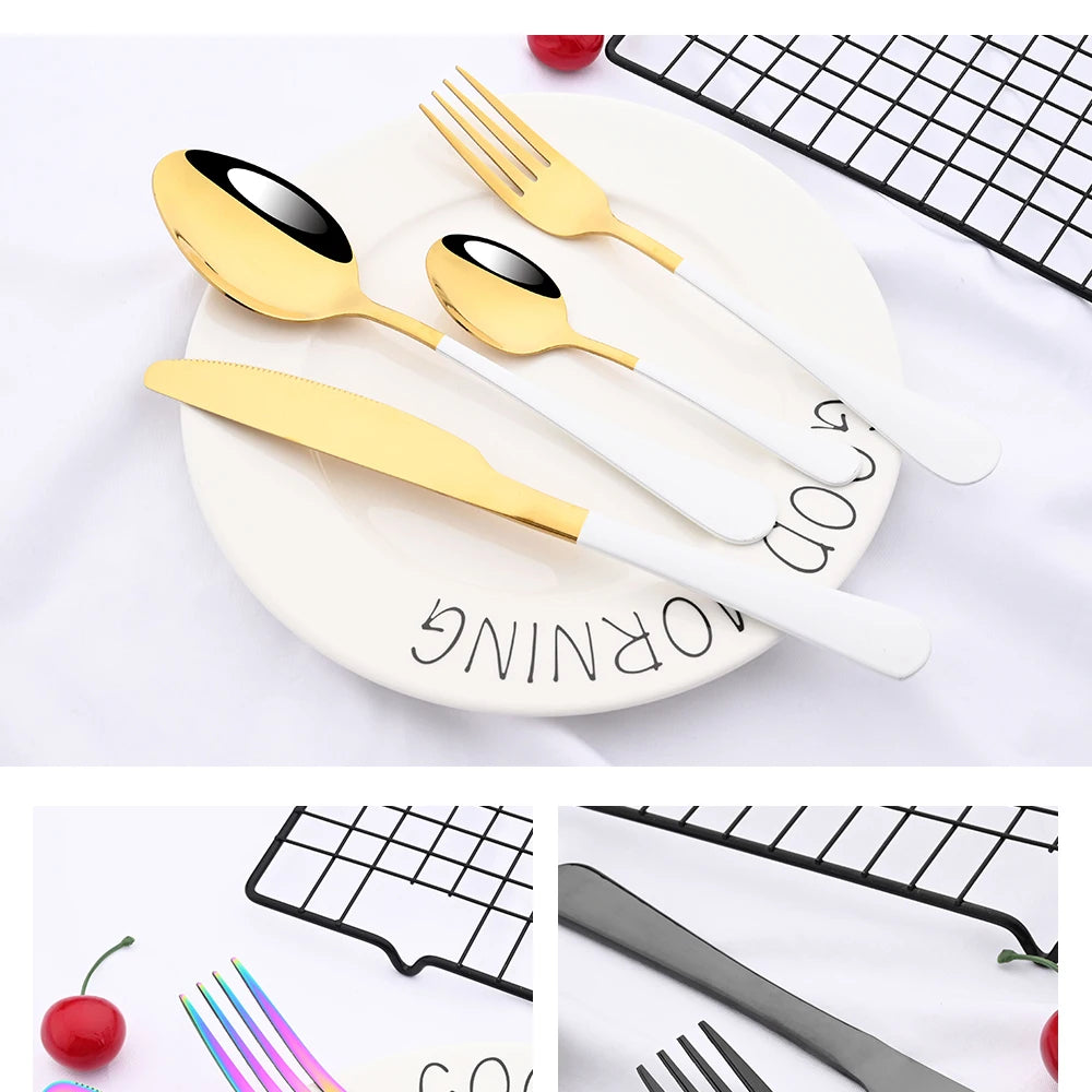 Red Silver Mirror Cutlery Set 24Pcs Dinnerware Set Flatware Cutlery Fork Knife Spoon Stainless Steel Silverware Tableware Set