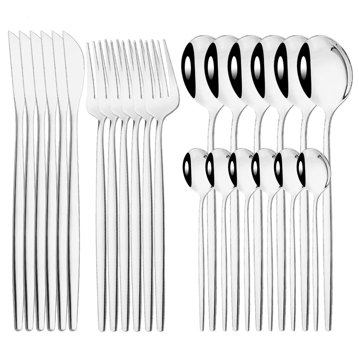 Red Silver Mirror Cutlery Set 24Pcs Dinnerware Set Flatware Cutlery Fork Knife Spoon Stainless Steel Silverware Tableware Set