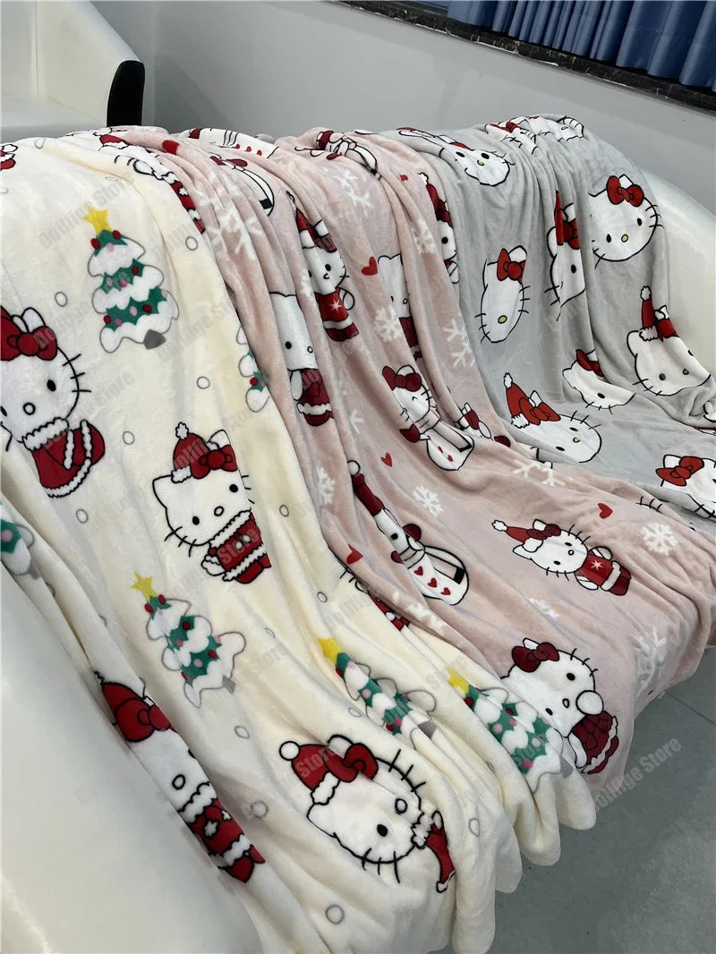 2024 Halloween Ghost Hello Kitty Plush Cartoon Large Flannel Blanket Cute Cotton Sofa Nap Blanket Bed Sheet Christmas Gift