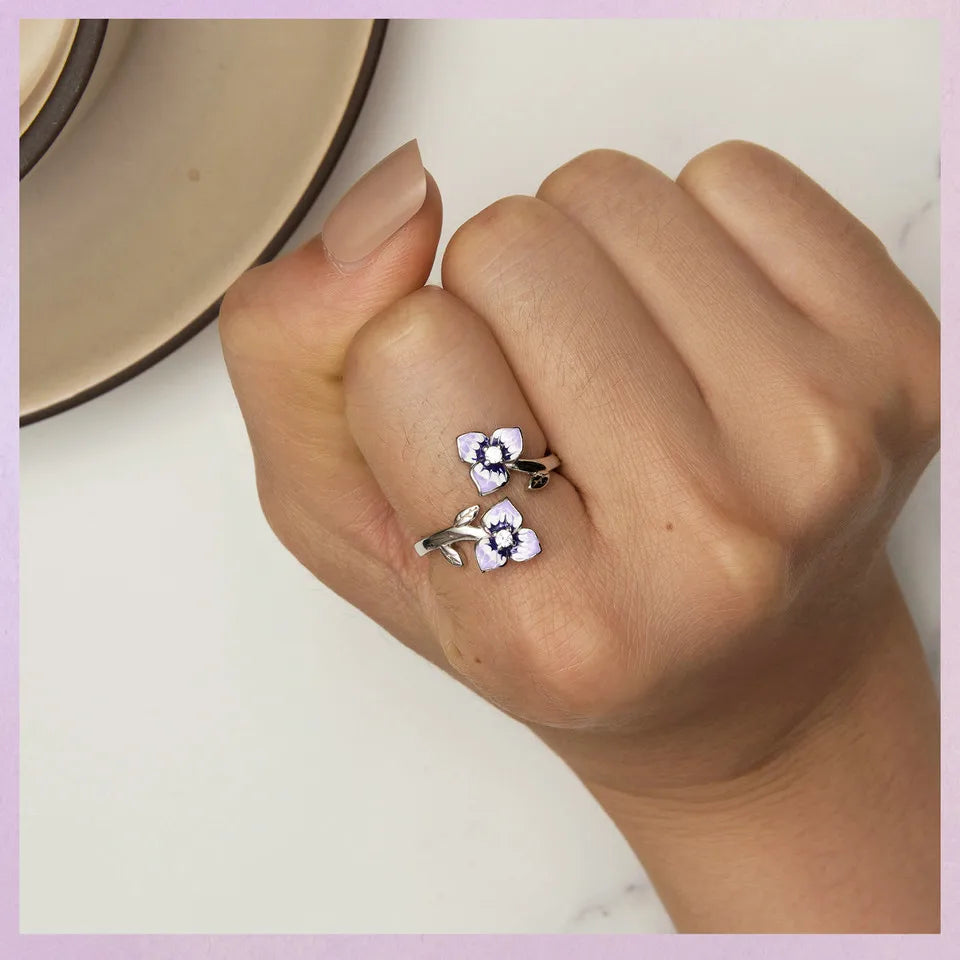 WOSTU 925 Stelring Silver Purple Pansy Flower Open Rings For Women Wedding Party Statement Stackable Butterfly Ring Holiday Gift