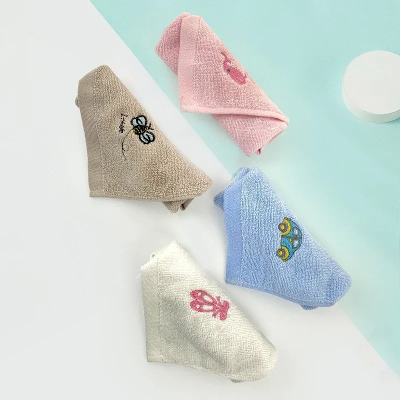 Children's Towel 30 * 30 Embroidered Pure Cotton Small Square Towel for Baby Kindergarten Face Washing Hand Wiping Burp Cloth
