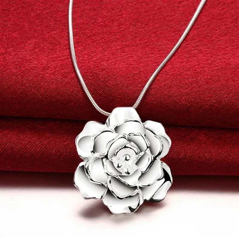 JewelryTop Store 925 Sterling Silver 40-75CM Snake Chain Flower Pendant Necklace for Women Fashion Wedding Charm Jewelry