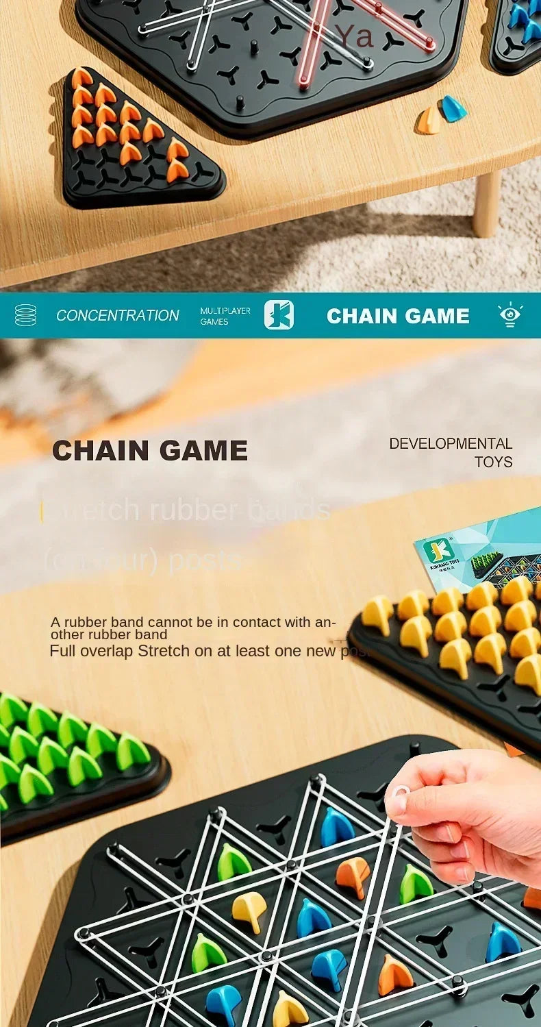 New Geometry Chain Chess Puzzle Triangle Chess Desktop Game Rubber Band Training Family Interaction Exercise Thinking Toys Gifts