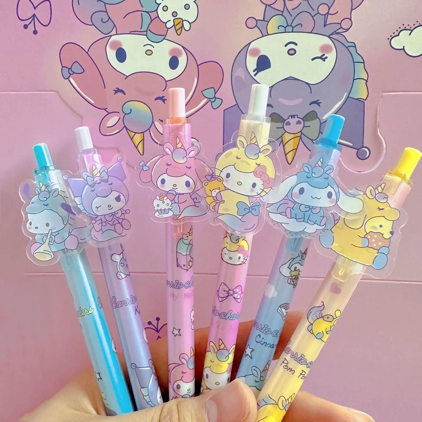 New Sanrio 24/48 gel pens cartoon melody Kuromi cute student writing press patch pen 0.5mm black writing smooth office supplies