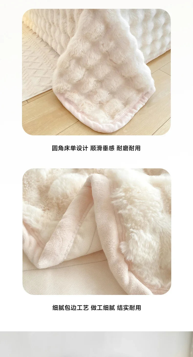 Home Textiles Bed Linens Set Winter Anti-rabbit Fleece Thickened Warm Flat Sheet with 2 Pillowcases Queen Bedspread Soft Blanket