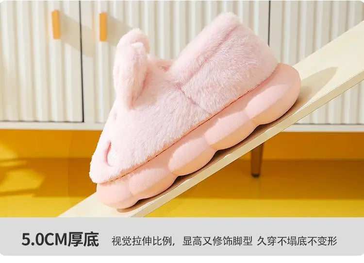 White Bunny Slippers For Home Kawaii Shoes Women Rabbit Fluffy Slippers Winter Indoor Sandals Woman Platform Bootie Slipper New