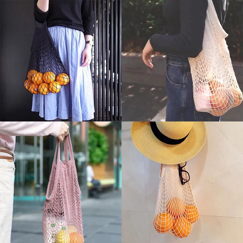 Reusable Grocery Produce Bags Cotton Mesh String Net Tote Bag Fruit Vegetable