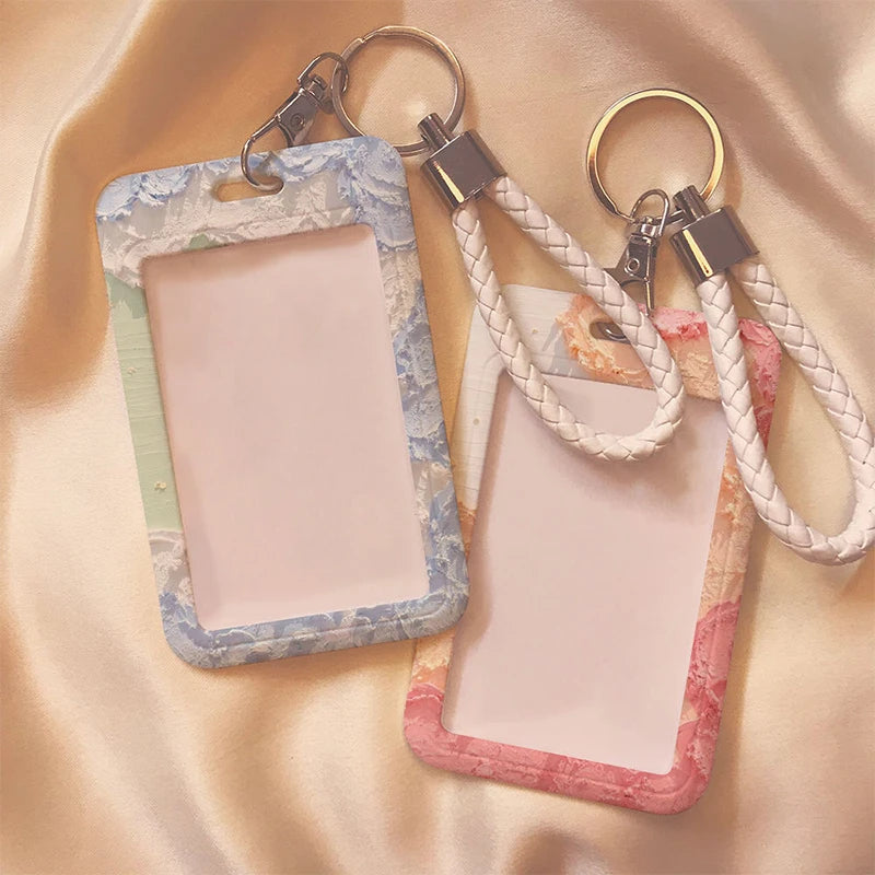 Cartoon Ins Photocard Holder Keychain Kpop Students Card Protectors Pink ID Bank Cards Cover School Stationery