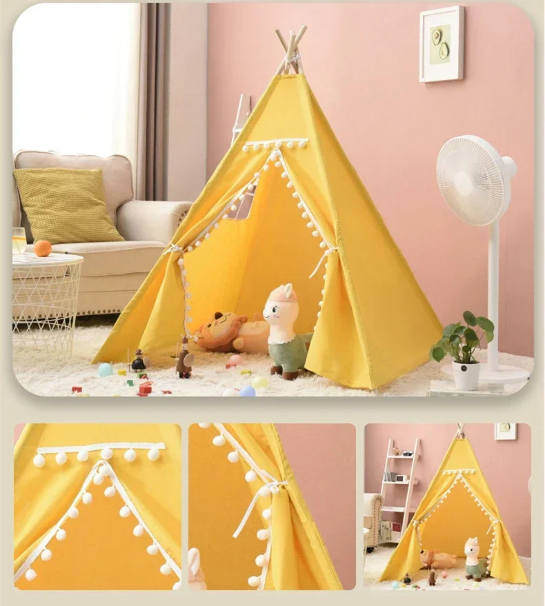 1.6M Portable Children Tents Tipi Play House Kids Cotton Canvas Indian Play Tent Wigwam Child Beach Teepee Party Room Decor