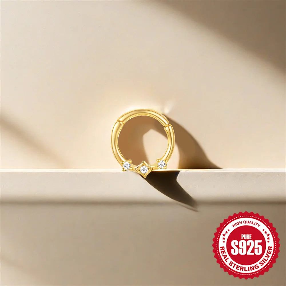 CANNER 1PC 925 Sterling Silver Triangle Zircon Cartilage Piercing Hoop Earring For Women's 18k Gold Minimalism Fine Jewelry Gift