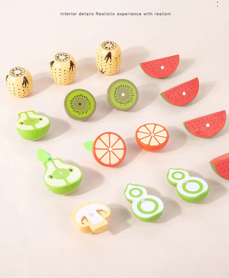 Simulation Kitchen Pretend Play Toy Magnetic Wooden Cutting Fruits Vegetables Classic Game Montessori Educational Toys For Kids