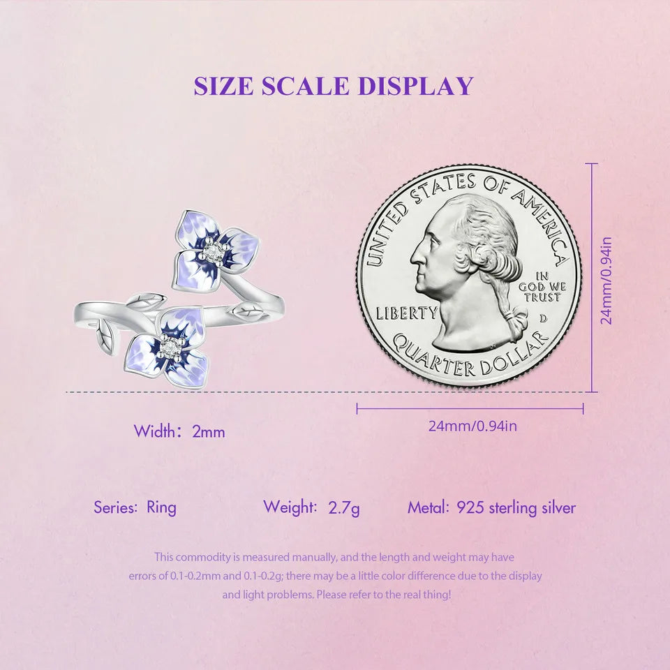 WOSTU 925 Stelring Silver Purple Pansy Flower Open Rings For Women Wedding Party Statement Stackable Butterfly Ring Holiday Gift