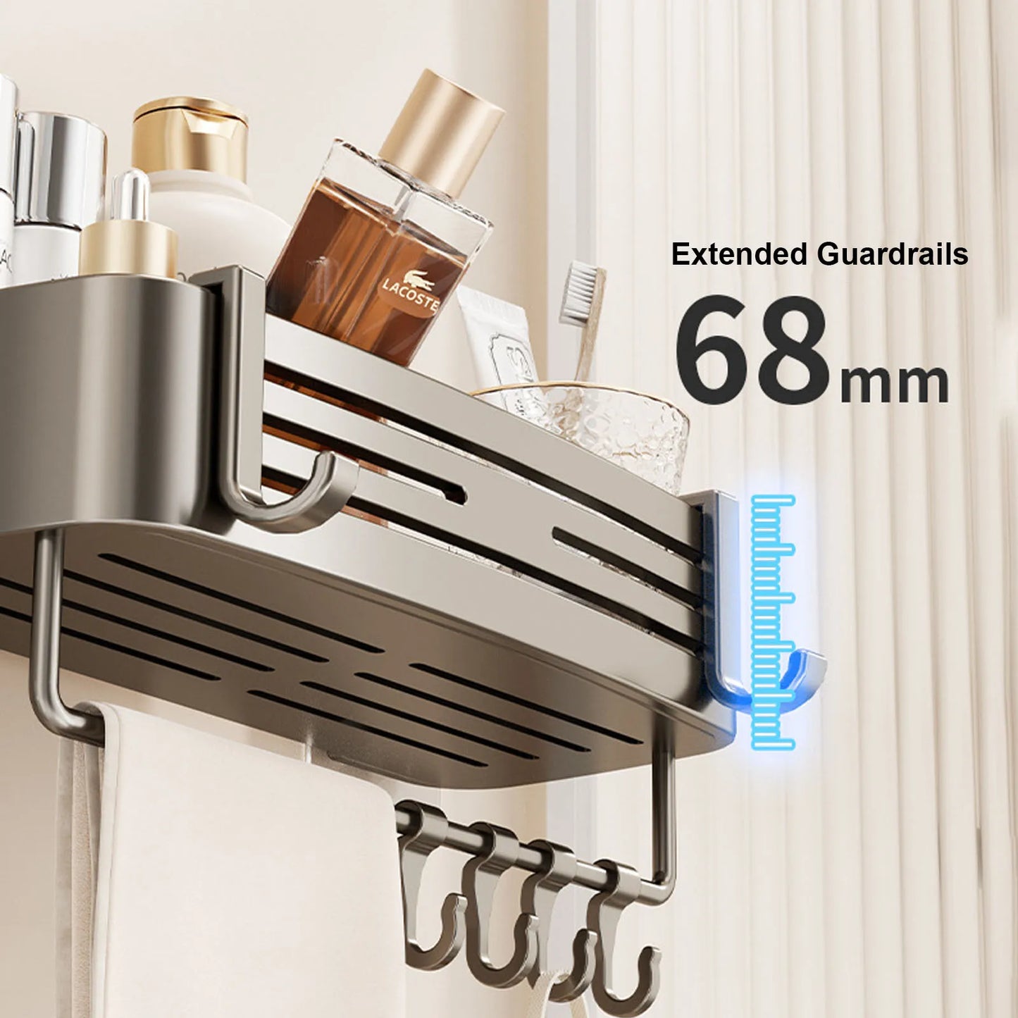 Punch-free Bathroom Shelf for Shower Bathroom Rack Aluminum Hanging Rack with Hooks Bathroom Organizer Hang On the Wall