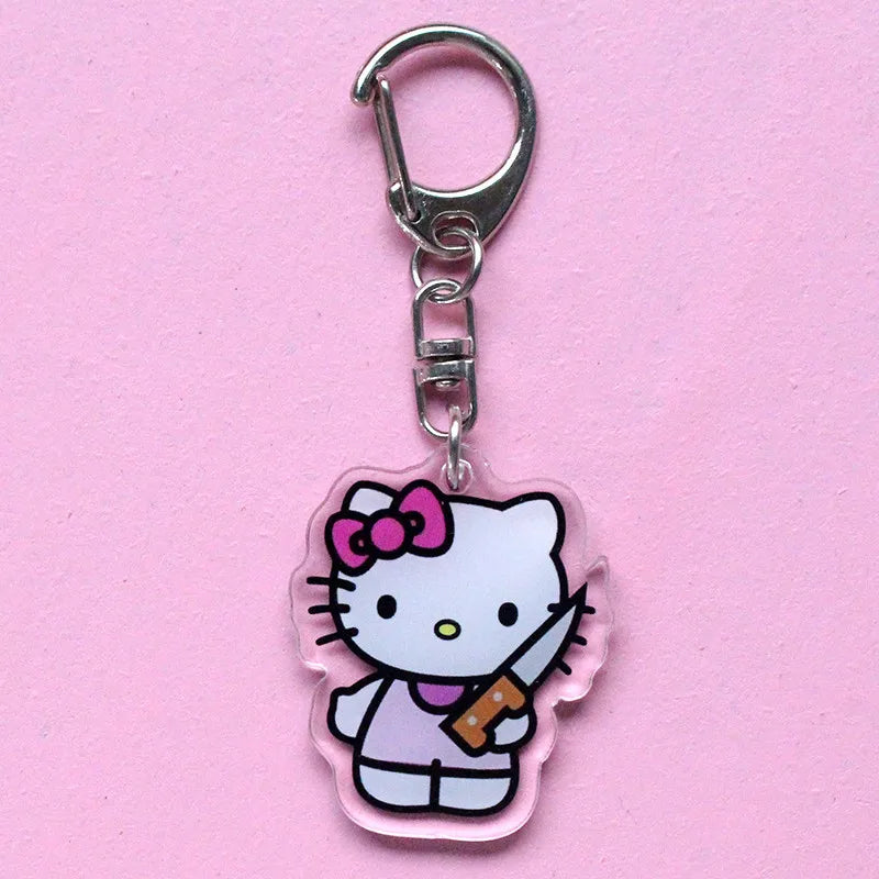 Hello Kitty Acrylic Keychain Accessories Sanrio Anime Figures Key Chain Pendant Cartoon Cosplay Chains Keyring Accessoried Gifts