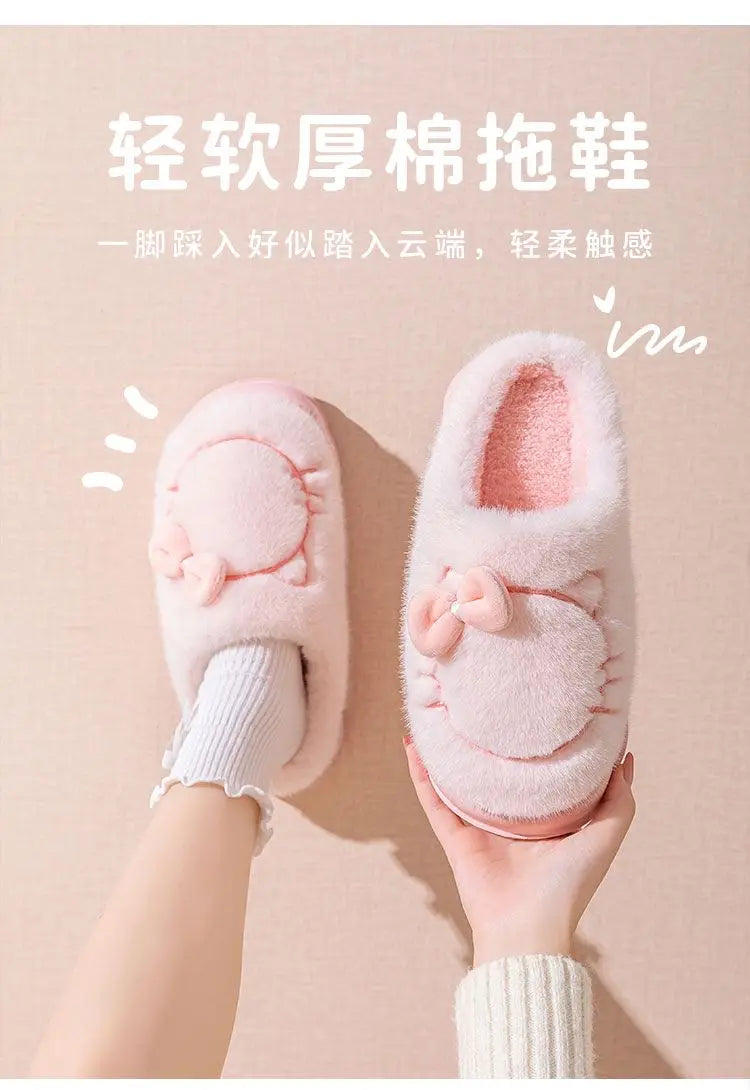 New green bow slippers winter women's 2024 shoes thick sole fuzzy slippers for home mules shoes woman fluffy metal house slipper