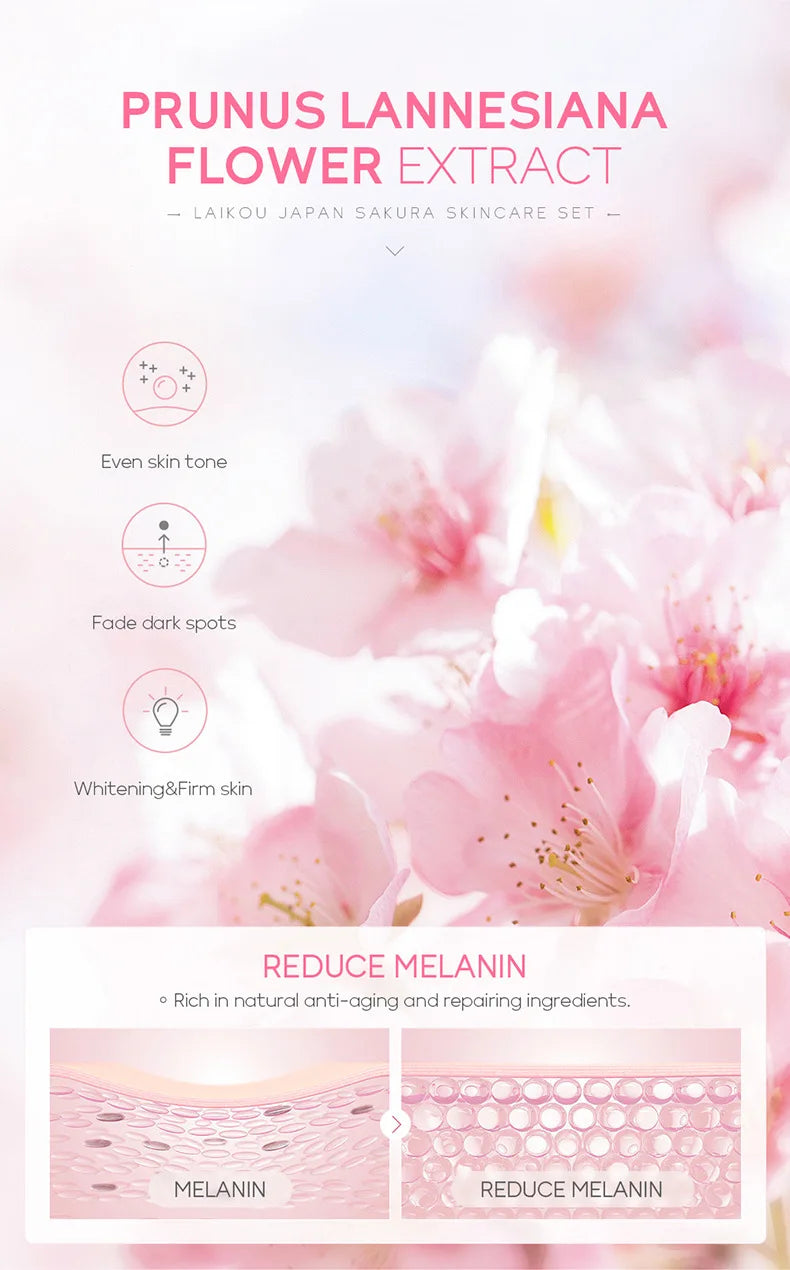 Facial Products Kit Sakura Skin Care Set Facial Cleanser Serum Face Cream Fade Dark Circles Eye Cream Korean Skincare Products