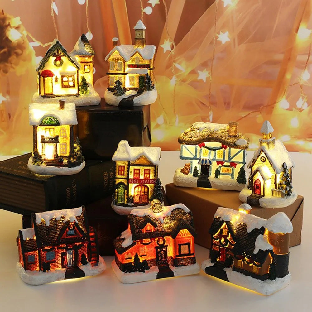 Christmas Pendant Drop Ornaments Brightness LED Light Up Small Village House Scene Christ Home Decoration Ornament Party Supplie