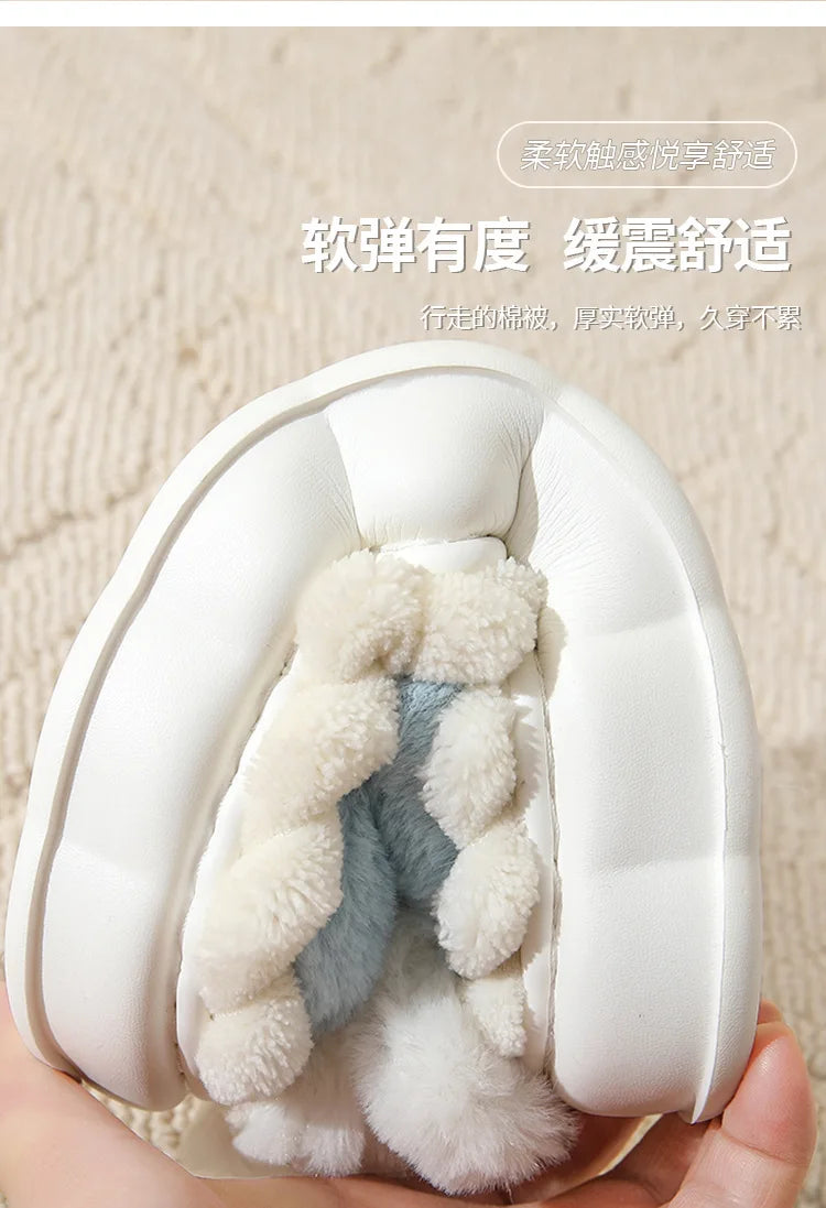 White Bunny Slippers For Home Kawaii Shoes Women Rabbit Fluffy Slippers Winter Indoor Sandals Woman Platform Bootie Slipper New