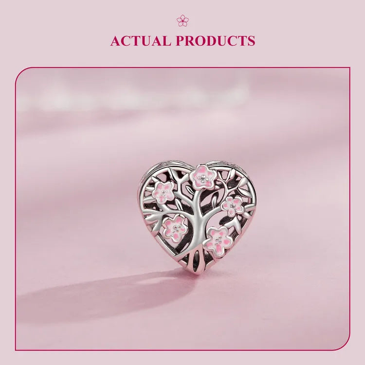 WOSTU 925 Sterling Silver Pink Life Tree Charms Flower Spacer Beads Infinite Heart Pendant Fit Original Bracelet DIY Jewelry