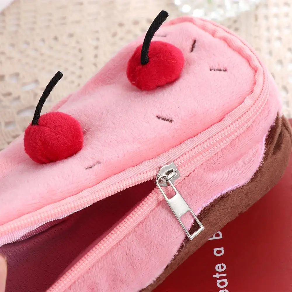 Cherry Cake Plush Pen Bag Cosmetic Bags Large Capacity Stationery Bag Exquisite Kawaii Pencil Pouch Stationery Box