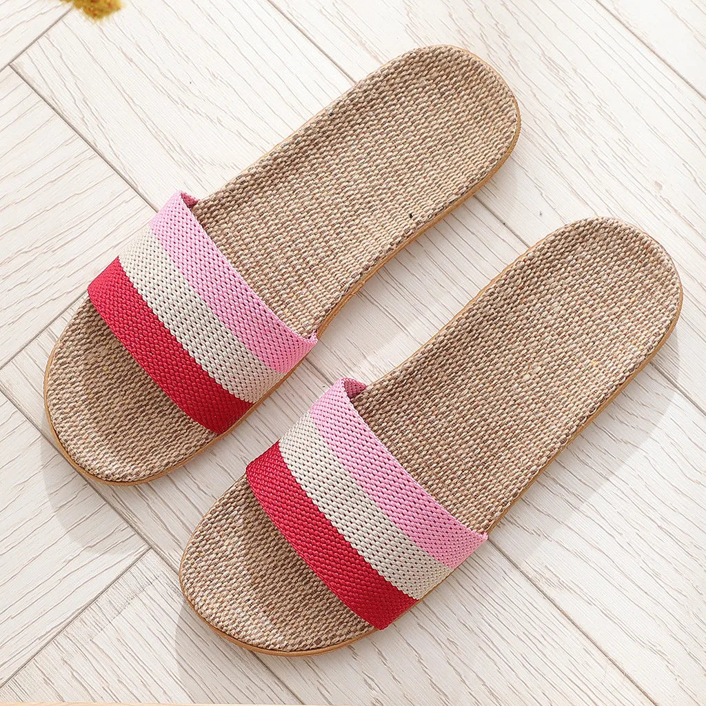 36-45 Plus Size Women's Slippers Flat Flax Sandals Linen Lightweight Casual Summer Slippers Women For Home Beach Slides