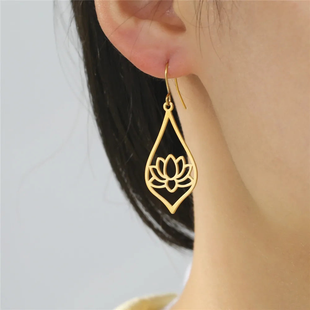 EUEAVAN 5pcs OM Buddhism Lotus Stainless Steel Charms for Jewelry Making Yoga Flower of Life Pendant DIY Necklace Bracelet Gifts