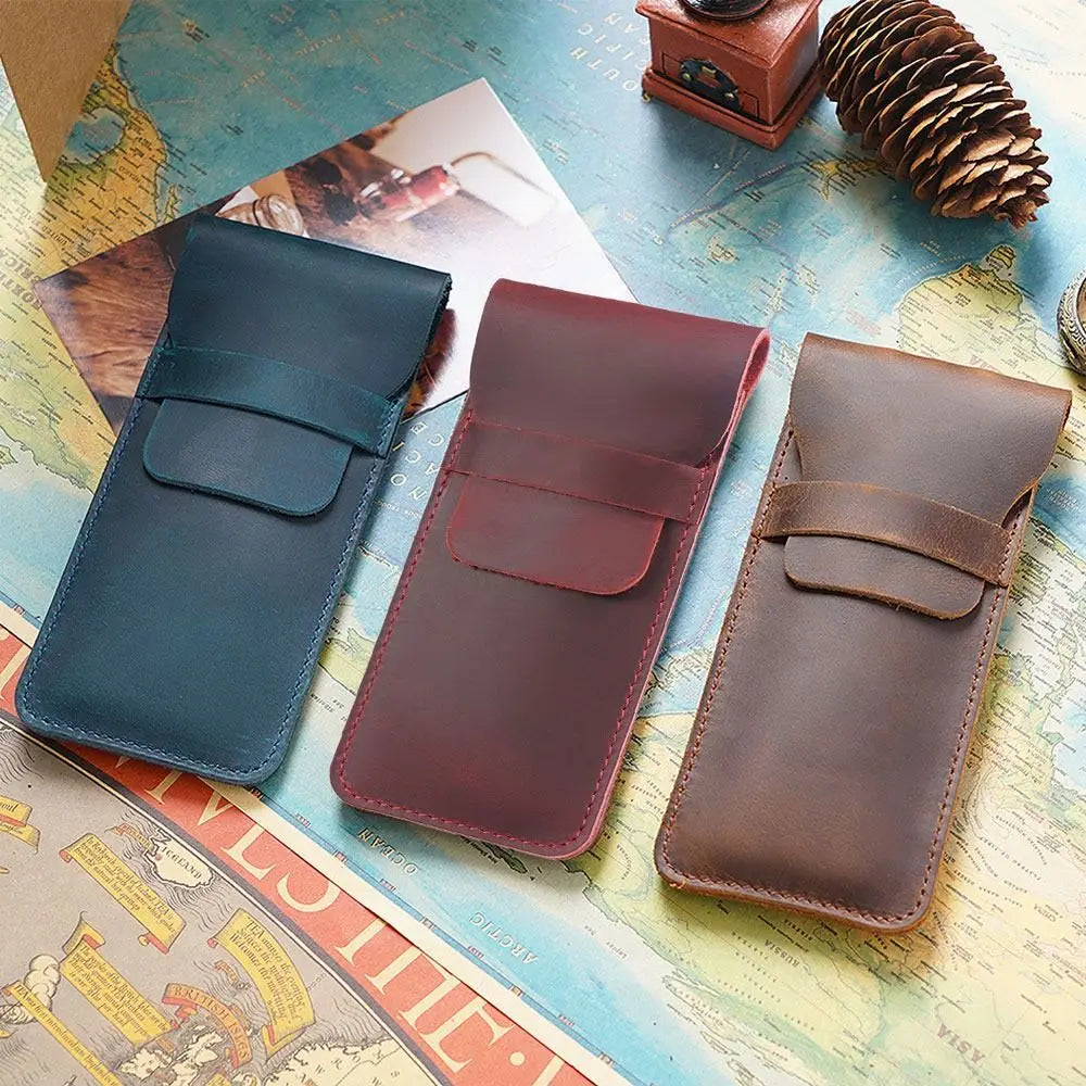 Handmade Pen Bag From Cowhide Genuine Leather Retro Pencil Bag Vintage Style Pencil Case Storage Bag For Journal Travel Supplies