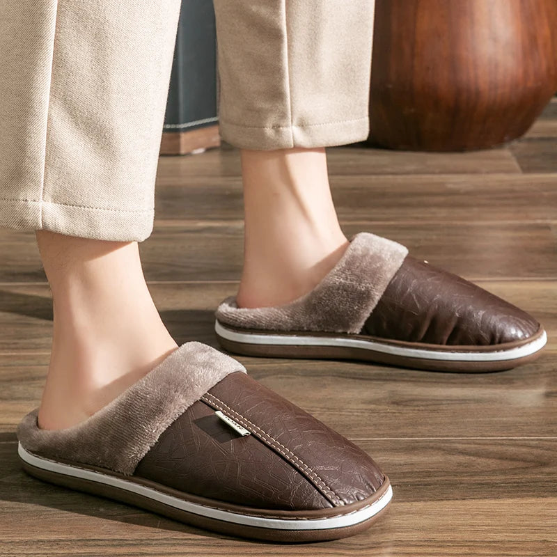 Water Repellent Home Slippers Soft Cozy House Slippers Anti-skid Slip-on Shoes Indoor For Men Winter Shoes