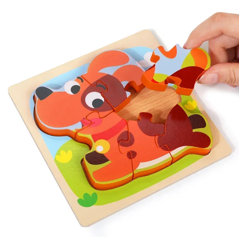 3D Baby Wooden Puzzle Montessori Toys Kids Learning Educational Tangram Shape Traffic Animal Cartoon Puzzle Cognitive Games