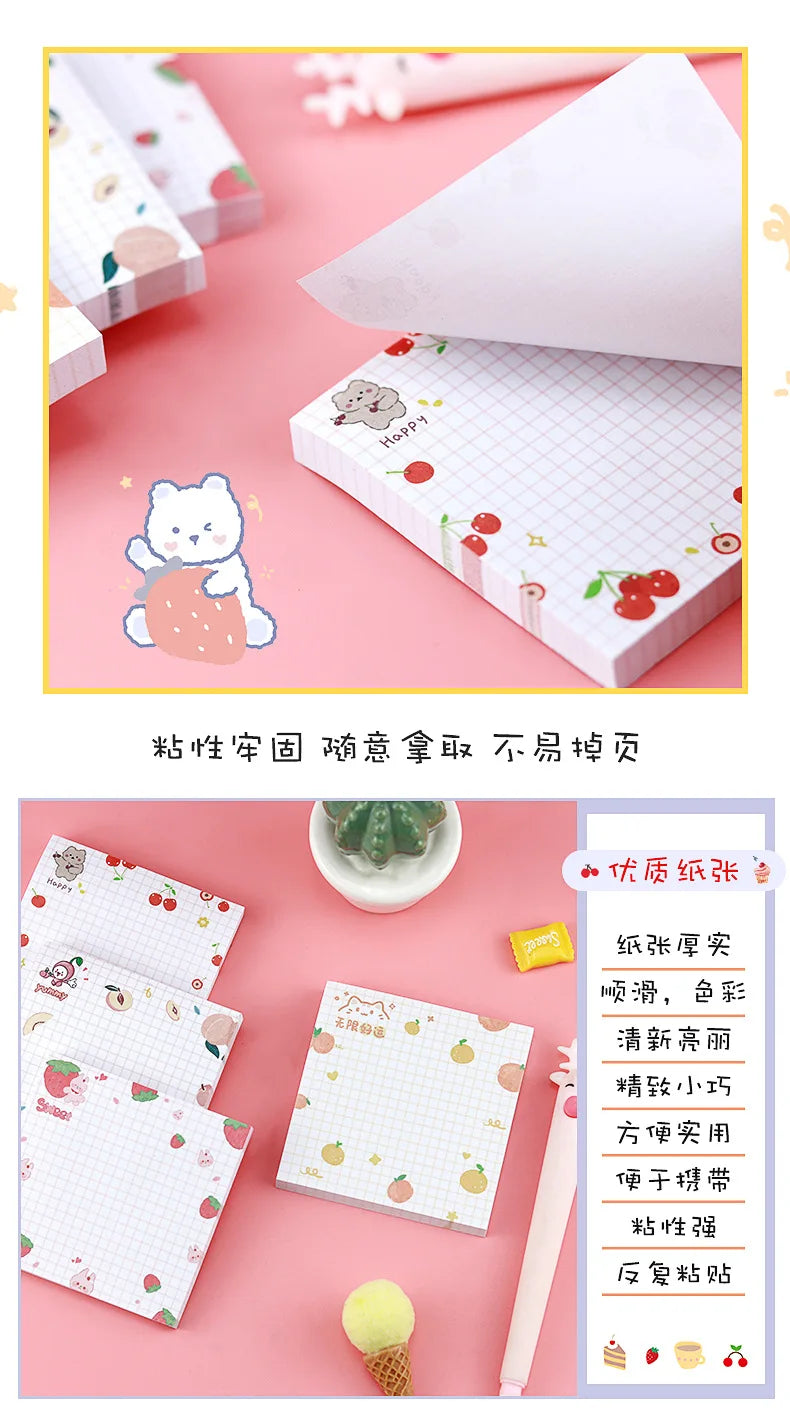 80 pages/pack Kawaii Animals And Fruits Sticky Notes Memo Pad To Do List Cute Journaling Supplies Planner Sticker Deco