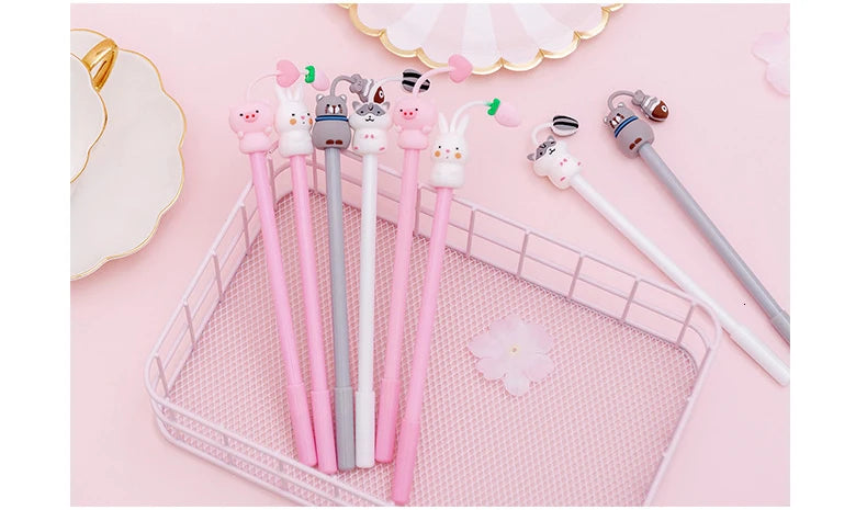 1 Piece Cute Kawaii Gel Pen Pig Rabbit Kitty Hamster Cartoon Animal School Office Supply Stationery Korean Handle Funny