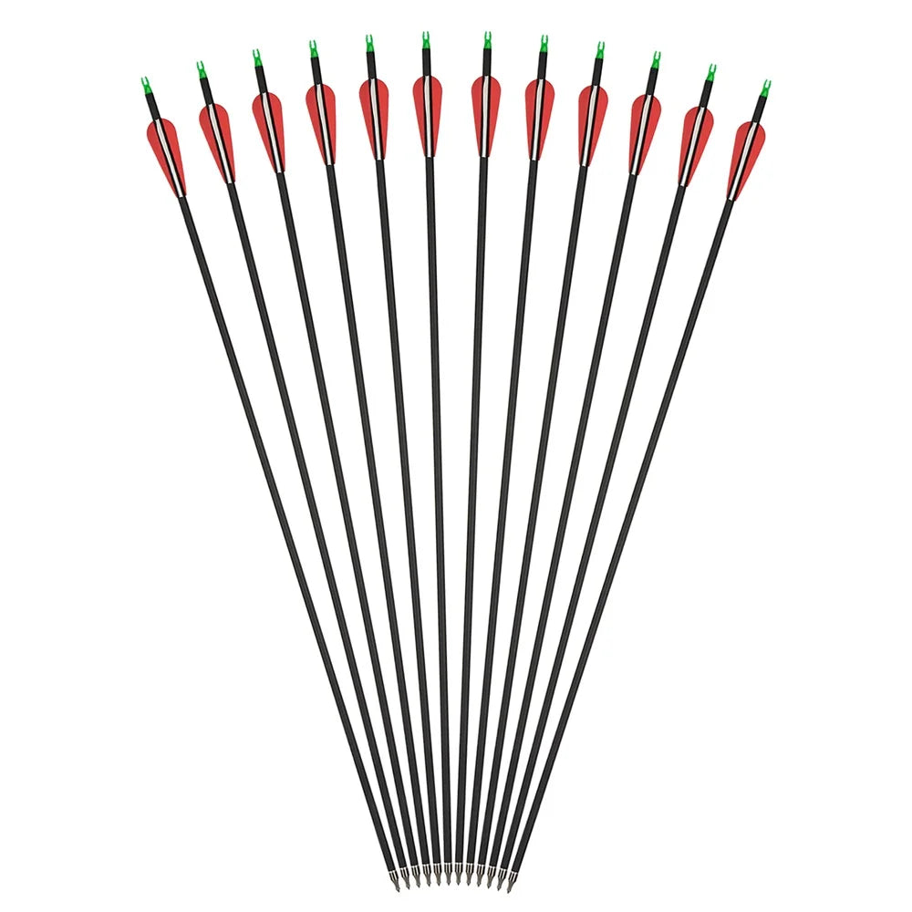 12pcs 31.5inch Mixed Carbon Arrow Spine 500~550 with Replaceable Arrowhead for Outdoor Hunting Compound Recurve Traditional Bow