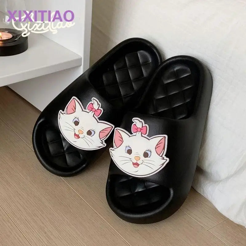 Kawaii Disney Marie Cat Slippers for Women Summer Soft-Soled Eva Slippers for Home Non-Slip Thick-Soled Sandals for Outdoor Wear