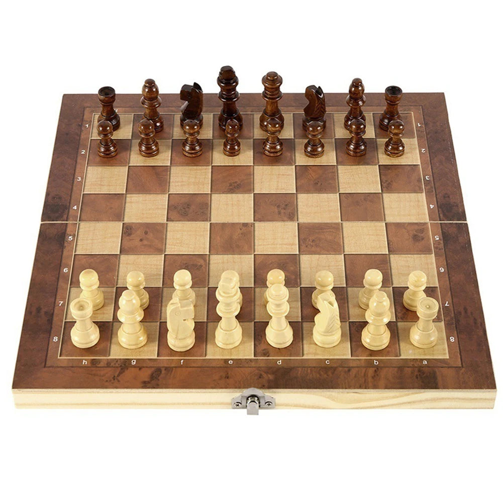 3 in 1 Chess Game Board Folding Storage Wooden Chess Board Sets Exquisite Chess Set Chess and Checkers Game Set