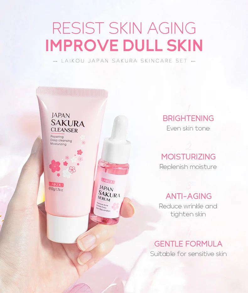 Facial Products Kit Sakura Skin Care Set Facial Cleanser Serum Face Cream Fade Dark Circles Eye Cream Korean Skincare Products