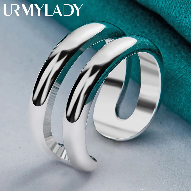 URMYLADY 925 Sterling Silver Double Round Adjustable Ring For Women Wedding Charm Engagement Fashion Jewelry