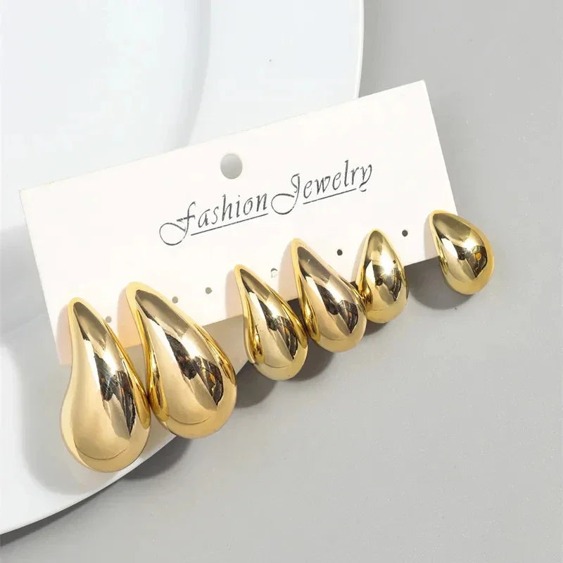 925 Sterling Silver 18K Gold Trendy Chunky Waterdrop Dupes Drop Earrings for Women Personality Glossy Teardrop Earring Jewelry