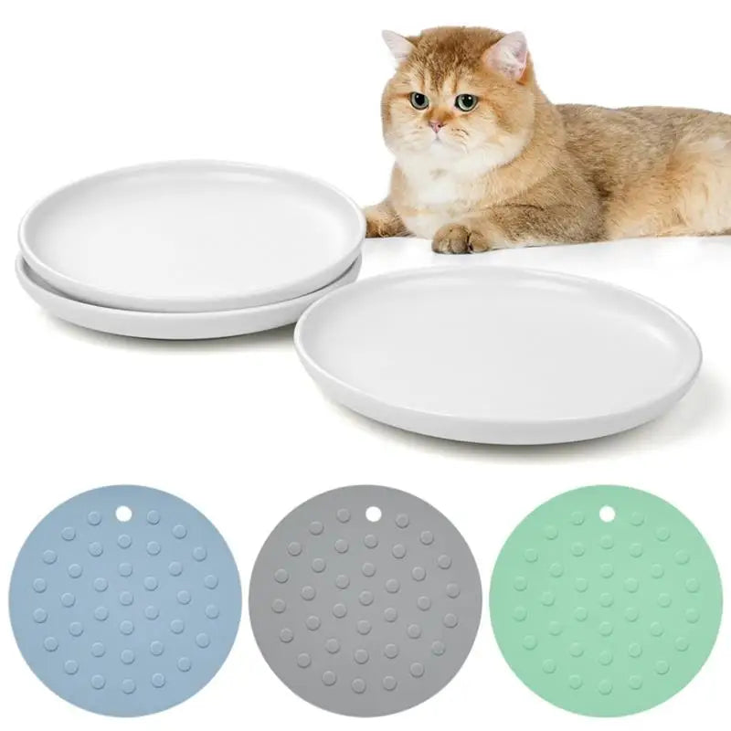 3 Packs Ceramic Cat Bowls Whisker Stress Free Cat Feeding Plates With Mats Wide Shallow Cat Food Dish To Relieve Whisker Fatigue